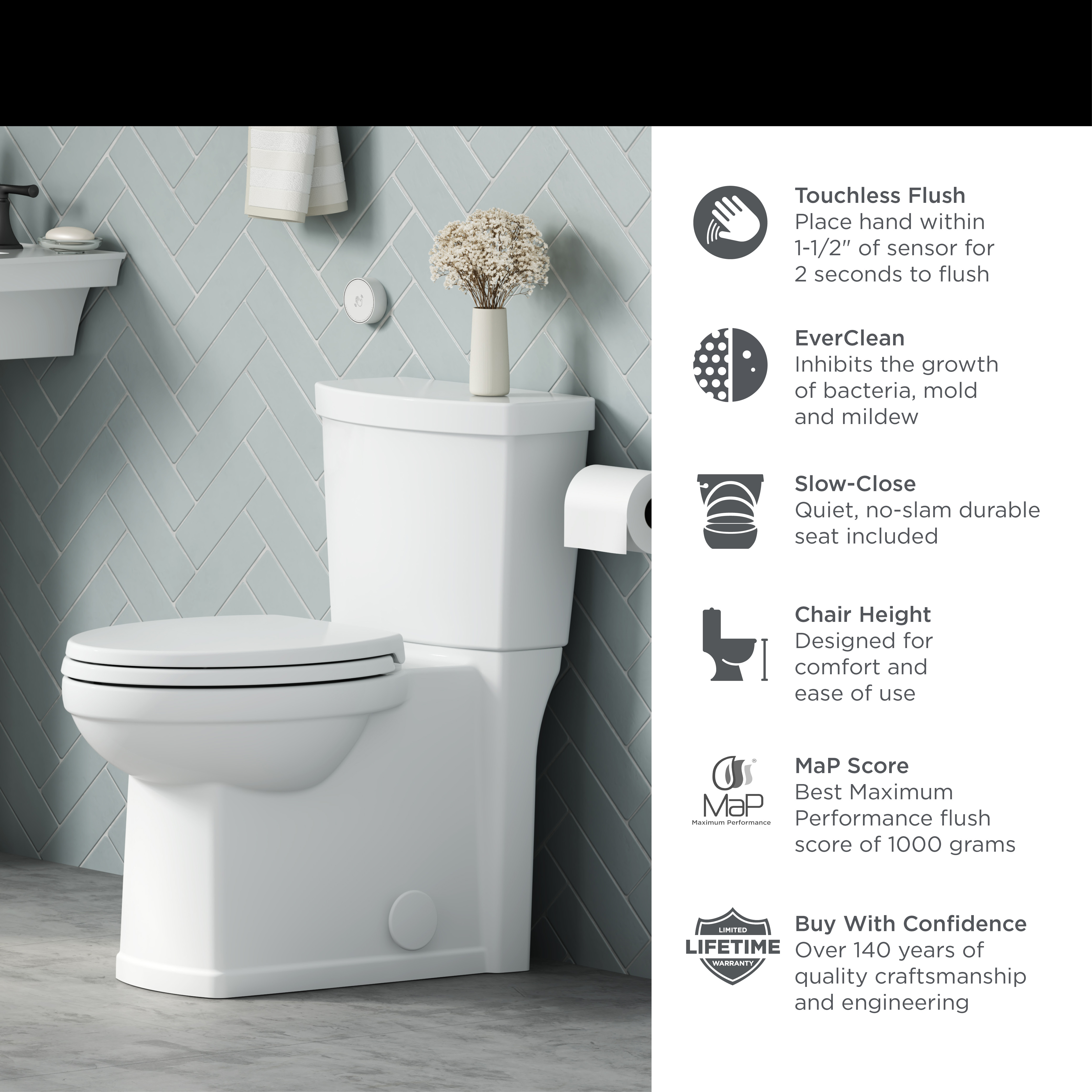 Estate™ Touchless Skirted Two-Piece 1.28 gpf/4.8 Lpf Chair Height Elongated Toilet With Seat